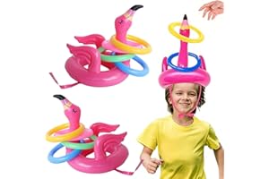CUVZORA 10 pièces Bouée Piscine Gonflable Flamant Rose, Jeu de Lancer Anneau pour Enfants, Accessoire de Pool Party Été, Jeu Gonflable pour Piscine et Extérieur, Déco Fête Anniversaire Enfants