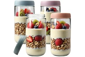 Atliberswo 4 Stück Overnight Oats Gläser, 750ml Mealprep Gläser, Einmachgläser mit Schraubdeckel für Meal Prep, Hausgemachte Marmelade, Joghurt