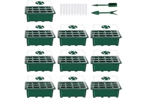 CalmGeek Invernadero de cultivo, 10 unidades, 120 celdas, caja de cultivo con tapas de cúpula ajustables y kit de herramientas de mano Base Plus Plant Tags (10 unidades), color verde