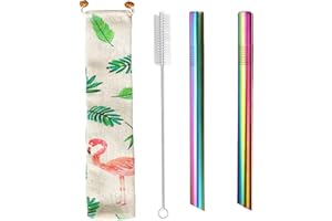 MORNEVE Pajitas de té burbujas de acero inoxidable 12mm reutilizables de metal extra anchas gruesas para batidos batidos tamaño jumbo con cepillo limpiador bolsas transporte diseño puntiagudo colorido 2pcs