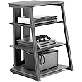 FITUEYES Design 4-Tier AV Media Stand Corner Shelf Stand Wooden Corner Shelves Component Cabinet Stereo Rack Audio Tower with Height Adjustable Wooden Shelves for/Apple Tv/Xbox One/ps4 (Black)