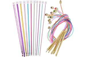 MPEIPILA Uncinetto Tunisino con Cavo, 11 Set Uncinetto Tunisino Completo Alluminio Acciaio 2-8mm 27cm, Uncinetti Tunisini Circolari, 12 Uncinetto Tunisino in Bambù con Filo Lungo 120cm