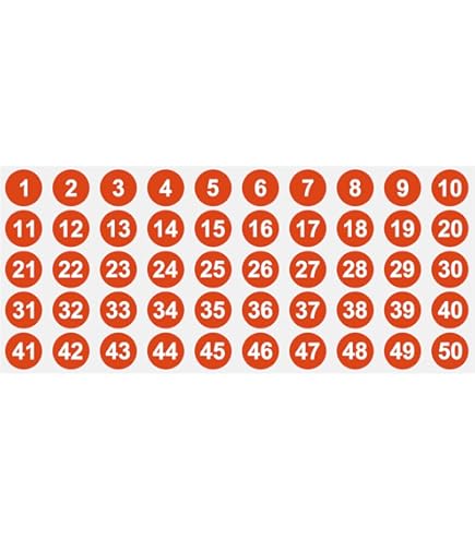 Sourcing Map 20 Sheets Round Number Stickers, 1-50 Vinyl Consecutive Number Labels Self-Adhesive Number Decal For Office Classroom Box Storage