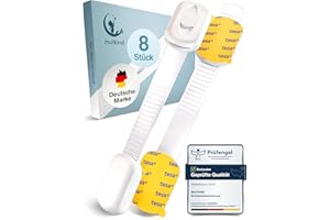 MUTKIND 8x Kindersicherung Schrank - (Mit Kleber von TESA) Schranksicherung Baby - Längenverstellbar - Schubladensicherung Baby für Schränke, Kühlschrank, Tür - Kindersicherung Schubladen - Weiß