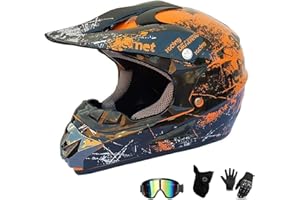 UIGJIOG Casco Motocross Bambino Set,Casco da Cross,Casco Integrale Da Motocross Adulti E Bambini,Casco da downhill integrale MTB