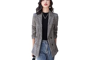 ebossy - Chaqueta tipo blazer con solapa de muesca y 2 botones para mujer, diseño de pata de gallo