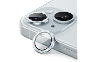JETech Osłona Obiektywu Aparatu do iPhone 15 6,1 Cala i iPhone 15 Plus 6,7 Cala, Bling Glitter Indywidualna 9H Szkła Hartowanego Metalowa Osłona Pierścienia, HD Przejaśniać, 1 Komplet (Niebieski)