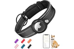 Brovamo Collar de Perro Acolchado para AirTag, Collar de Perro Reflectante Airtag Apple, Aire Tag Integrado para Perros pequeños, medianos Grandes, [Negro - Talla M]