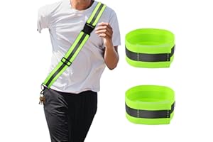 PEUTIER Cinturón Reflectante, Correa Reflectante para el Hombro con Brazalete para Correr Alta Visibilidad Nocturna Bandas Reflectoras para Hombres y Mujeres Caminar Correr Ciclismo