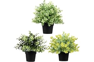 Roellgs 3 paquetes de pequeñas plantas artificiales en maceta, mesa de oficina, dormitorio, jardín, interior y exterior, decoración del hogar y la habitación (verde claro)