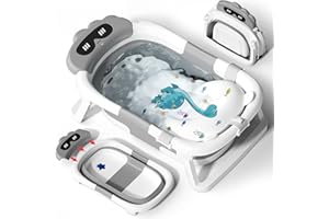 COOSEYA Baby Badewanne für 0-18 Monate, Faltbare Babywanne mit Babybadewanne Stützkissen, Portable Baby Bathtub als Wesentliche Artikel für Neugeborene und Kleinkind, Dinosaurier - Design (Grau)