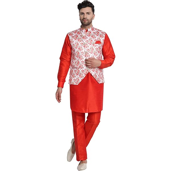 Estationeryhouse Rechte pasvorm Kurta Pyjama voor heren in katoen (Rayon) zwaar borduurwerk voor en achter (wordt geleverd met witte pyjama), Dusty Roze, XXL