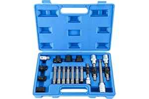 FreeTec 18pcs Alternator Pulley Removal Tool, 1/2" Drive Alternator Clutch Pulley Tool, Alternators Freewheel Pulley Star Spline Socket Bit with 33 Teeth Compatible with VW Audi Vag Fiat