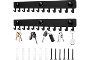 bayidun 2 Pcs Colgador Llaves Pared Negro, Ganchos Cuelga Llaves Pared, Colgador Soporte Porta de Pareds con 12 Ganchos para Organizador de Llave Dormitorio Oficina (25x2.5x3.7CM)
