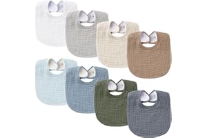 Konssy Muslin Baby Bibs 8 Pack Bandana Drool Bibs Cotton for Unisex Boys Girls, 8 Solid Colors Set for Teething and Drooling