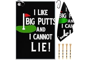 OffiEase Golf Towel With Clip For Golf Club Bags For Men Women Golfers Accessories, Funny Big Putts Microfiber Large Golfing Rag With 4 PCS Golf Tees