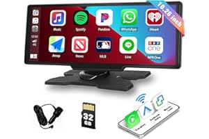 CAMECHO Wireless Apple CarPlay Android Auto Portable Car Stereo, 10.26 Inch IPS Touchscreen CarPlay Screen with Bluetooth Mirror Link FM Voice Control GPS Sat Navi AUX/Type-C+32GB TF Card