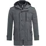 YOUTHUP Manteau Homme Laine Hiver – Parka Longue Épaisse Trench Caban Col Amovible – Bordeaux, Bleu Marine, Gris, Marron