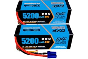 DXF 4S Lipo Battery 14.8V 80C 5200mAh Hard case Battery with EC5 Plug for RC Buggy Truggy Crawler Monster Car Boat Truck (2 Pack)