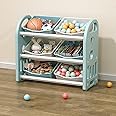 TAME Children Multi-Bin Toy Organizer, Storage Bins Toy Boxes, Kids Toy Storage Rack,3 Layer Children Storage Shelf with 6 Bins for Girls and Boys in Bedroom Playroom Living Room (Blue)