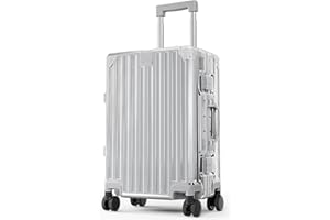 Alphasac Polycarbonat Handgepäck Koffer S - 36L Innenvolumen, Klein Hartschalenkoffer Reisekoffer Luggage Suitcase mit Rollen, TSA Schloss & Aluminium Rahmen, 56x37x22 cm, Silber