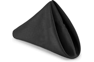 Trimming Shop 20 Inch Black Polyester Table Napkins, 50x50cm Square, Reusable, Wrinkle-Resistant Cloth Napkins for Dinner Parties, Events, Weddings, Restaurants & Hotels, 10pcs