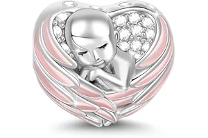 GNOCE Perle Charme de Bébé avec des Ailes Roses Bébé Endormi en Argent Sterling Enveloppé dans des Ailes d'Ange Charme de Noël Compatible avec Bracelets/Colliers Cadeau de Charme pour Maman et Épouse