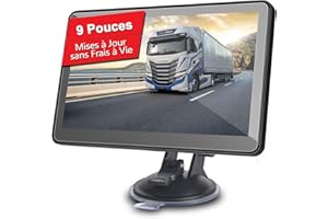 GPS Voiture, TOUTBIEN 2,5D Incurvé Écran Tactile Navigation Auto 9 Pouces GPS Poids Lourds Cartes UK Europe Cartographie 16GB Mise à Jour sans Frais à Vie, Alertes de Caméra/Vitesse, Guidage Vocal