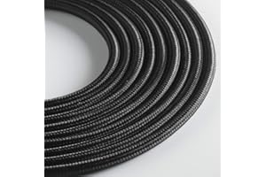 Klartext - Cavo tessile tondo LUMIÈRE per illuminazione, 3x0,75mm, Nero, 3mt.|Attenzione: cavo terra incluso! Massima sicurezza anti scossa!