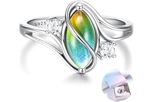 FIOROYAL 𝟵𝟮𝟱 Sterling Silver Mood Ring for Women Girls Vintage Cubic Zirconia Statement Ring Color Change Mood Stone Ring 925 Sterling Silver Rings