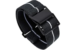 BINLUN Cinturino per Orologio in Nylon Elastico di Ricambio Militare Cinturino a Strappo Paracadute Marina Nazionale per Uomo Donna Fibbia Nero/Argento 18/20/22mm