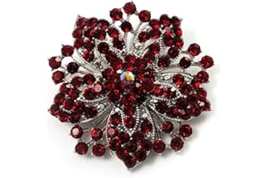 Avalaya Victorian Corsage Flower Brooch (Silver&Burgundy)