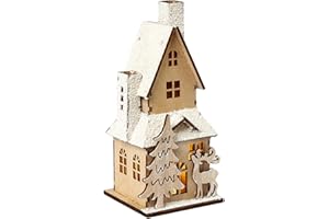HEITMANN DECO Dekoracyjny drewniany domek z oświetleniem LED – naturalne drewno z ośnieżonym dachem – dekoracja bożonarodzeniowa, 9 x 9 x 20 cm, kolor naturalny