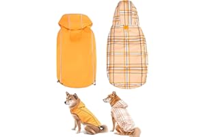 DILLYBUD Reversible Dog Raincoat Jacket for Small Medium Large Dogs, Reflective Waterproof Windproof Hooded Slicker Poncho Puppy Dog Clothes for Fall Winter, Stylish Jacket for Dogs Girls Boys