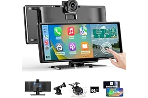 VERALADY 10.26" Wireless CarPlay Android Auto, Car Play Screen Car Tablet with 4K Front Camera and 1080P Rear Camera, Android Auto Carplay Screen for Car IPS Touchscreen with Bluetooth 64G SD Mirror Link AUX