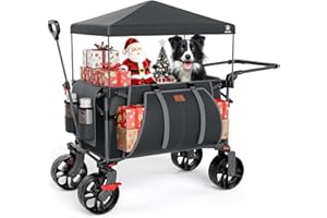 ‎EVER ADVANCED EVER ADVANCED XXL Bollerwagen faltbar 225L bis 150kg mit Bremse Dach Handwagen schieben&ziehen klappbar Strandwagen 20 * 8cm breite Räder Faltwagen für Camping Strand Einkauf Tier