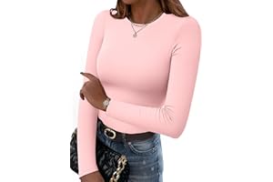 Hotouch Camiseta Manga Larga Mujer Básica Cuello Redondo Tops Ajustada Elástica Camisetas Sólido Cálidos T-Shirt para Otoño Invierno XS-XL