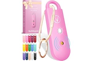 Vantamo Persönlicher Alarm für Frauen – Extra Laute Doppel-Lautsprecher, zuerst mit niedrigem Batteriestand mit Stroboskoplicht, wiederaufladbar – Sicherheitsalarm, Schlüsselanhänger (Bubble Gum)
