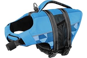 CITÉTOILE Dog Life Jacket, Dog Life Vest with Reflective Stripes, Adjustable High Visibility Dog Swimming Vest, Pet Swimsuit for Small Medium Large Dogs Boating, Blue, XS