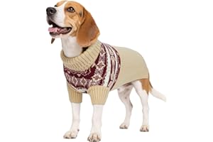 IECOii Large Jumper,Dog Christmas Jumper For Large Dogs,Cold Weather Knitted Dog Winter Coat Xmas Dogs Apparel,Turtleneck Thick Warm Dog's Sweater For Dachshund,Pug,French Bulldog,Apricot,L