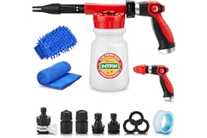 MYPIN 16 in 1 Car Foam Spra yer, Adjustable Hose Cannon With 2.5 to 6 Bars Blaster, Nozzles, Wash Mitten & Towel, 1/2" Quick Connector Cleaning Kit for Car Garden