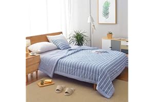 CHICKWIN-SHOP Chickwin Quilted Bedspread Single Double King Size, Plain Stripe Coverlets Lightweight Microfiber Comforter Easy Care Sofa Blanket Throw for All Season (180x220cm,Light blue)