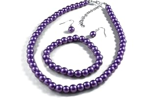 Jay Jewellery - Purple glass pearl necklace with earrings and bracelet