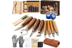 HA BIN träsnideri set, 25 delar, presentset, snideriset för nybörjare med snidknivar, slipsten, handskar, lindträ och förvaringsväska, träsnideri set för vuxna