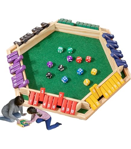 1-6 Players Shut The Box Dice Game, Wooden Board Table Math Game With 16 Dice, Classics Tabletop Version Games For Kids Adults, Family, Classroom,Home,Party Or Pub