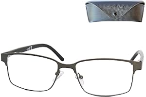 MINI BRILLE Cienkie metalowe okulary do czytania z prostokątnymi szkłami, gratis etui na okulary, oprawka ze stali nierdzewnej, pomoc w czytaniu dla mężczyzn i kobiet