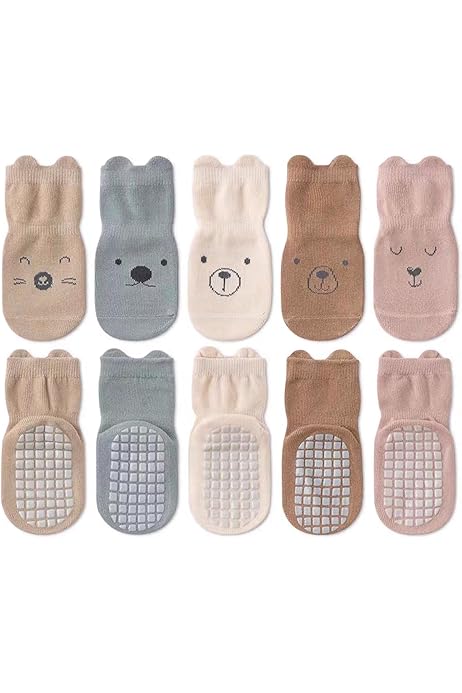 FedMois Lot De 5 Paires De Chaussettes Antidérapantes En Coton Pour Bébé Et Enfant Motif Animaux