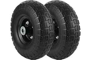 RAINMAE 2 Pack 10-Inch Solid Wheel Replacement 4.10/3.50-4 Flat Free Tire and Wheel with 5/8 extra Double Sealed Bearings for Garden Carts Dump Cart Hand Truck Wheelbarrow Garden Wagon