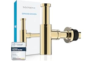 Bächlein Siphon Universel pour Lavabo et Évier – Bonde de Lavabo Design – Siphon Adaptable – Siphon Anti-Odeur avec Orifice de Nettoyage + Mode d’Emploi - Dorée