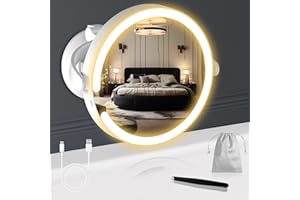 Robofun Schminkspiegel mit Beleuchtung und Nanometer Stark Saugnapf, Kosmetikspiegel 20 fache mit Beleuchtung und Vergrößerung, Dimmbar Vergrößerungsspiegel mit Licht, 25CM Höhe verstellbar